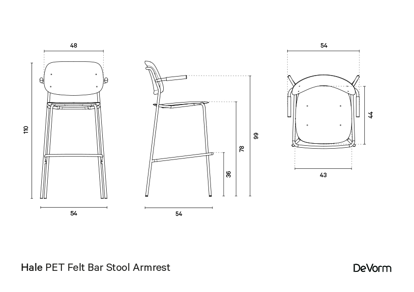 Hale bar stool + armrests | Technical drawing preview