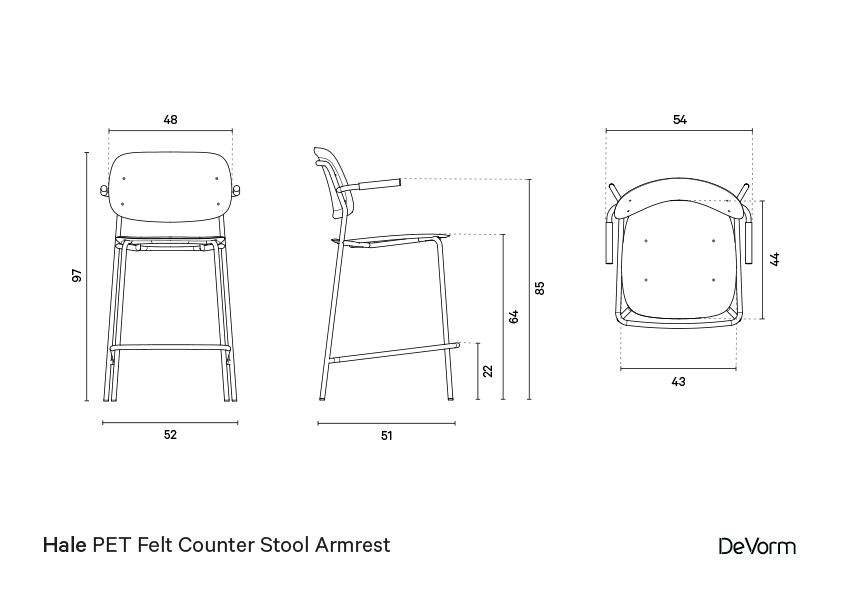 Hale counter stool + armrests | Technical drawing preview
