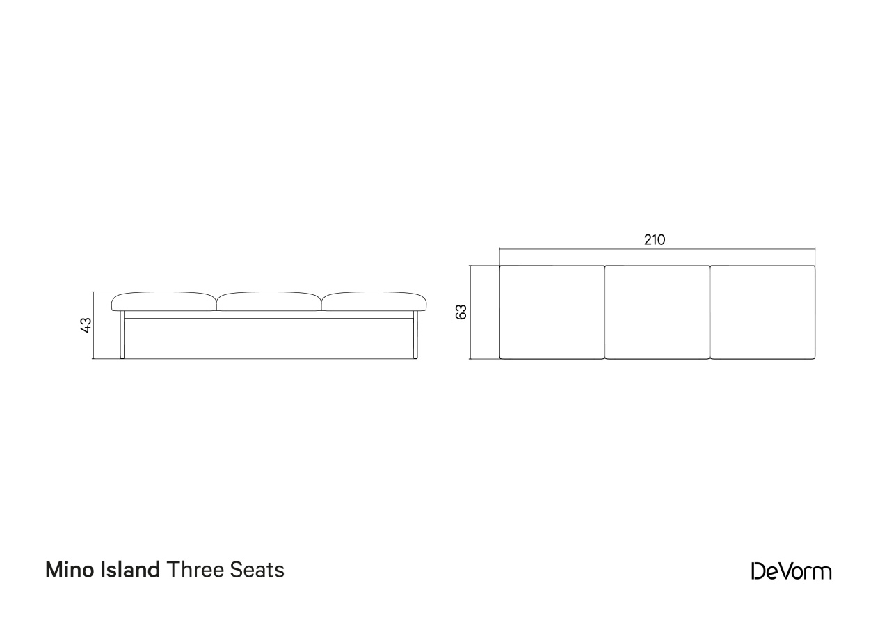 Mino Island Three Seats | Technical drawing preview