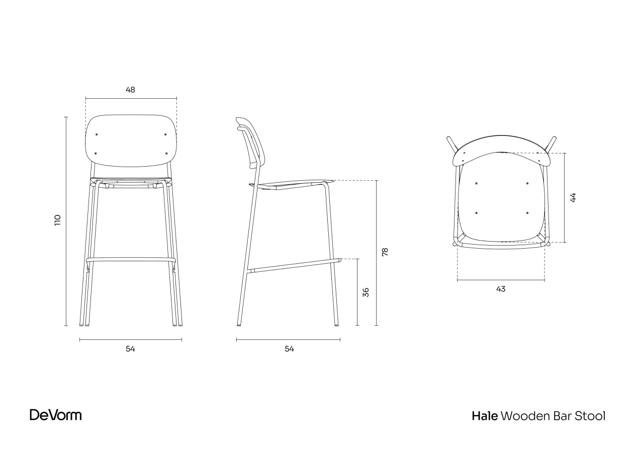 Hale Wooden Bar Stool | Technical Drawing preview