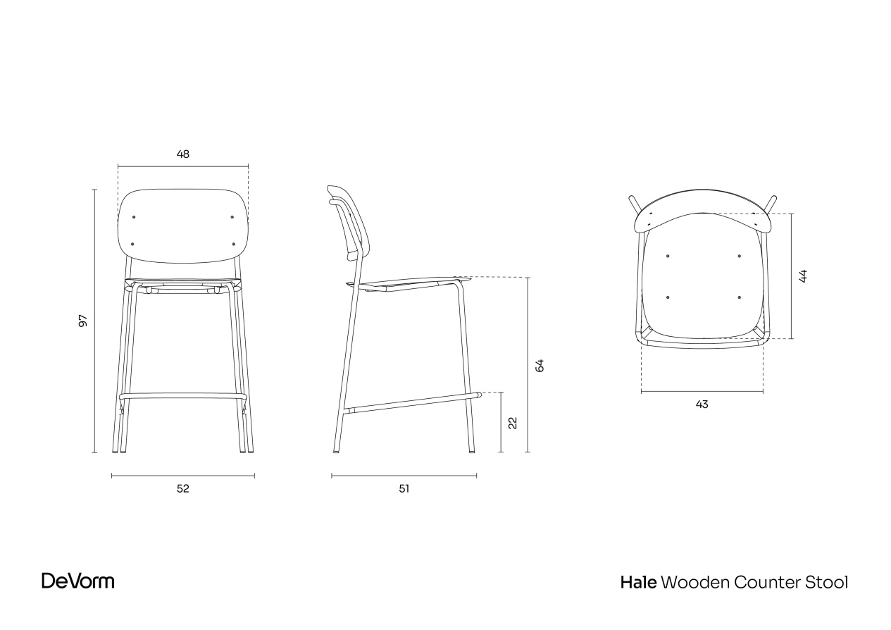 Hale Wooden Counter Stool | Technical Drawing preview