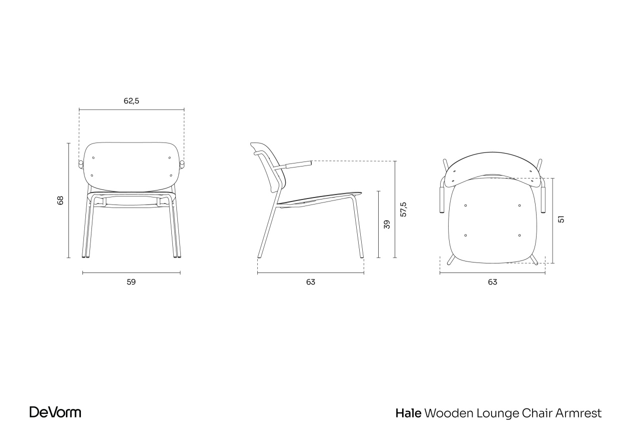 Hale Wooden Lounge Chair + Armrests | Technical Drawing preview