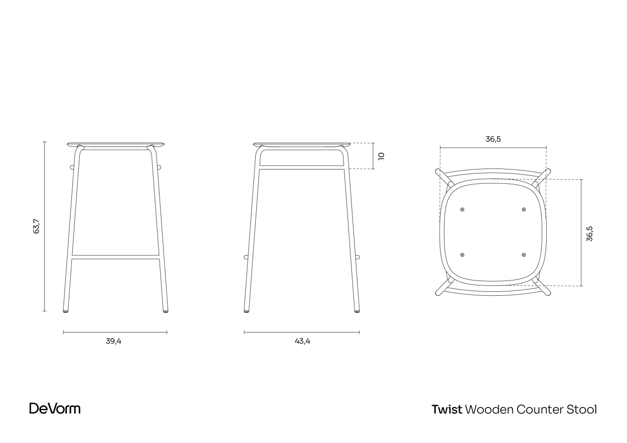 Twist Wooden Counter Stool | Technical Drawing preview